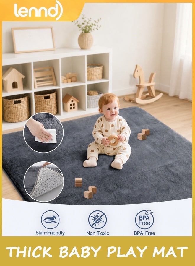 LENND Large Thick Baby Play Mat for Floor,Padded Foam 200CM*150CM Playpen Mat, Soft Support&Plush Feel Nursery Rug,Non Slip for Toddler,Infants,Kids Play,Yoga,Baby Crawling,Tummy Time (Dark Grey) - Image 3