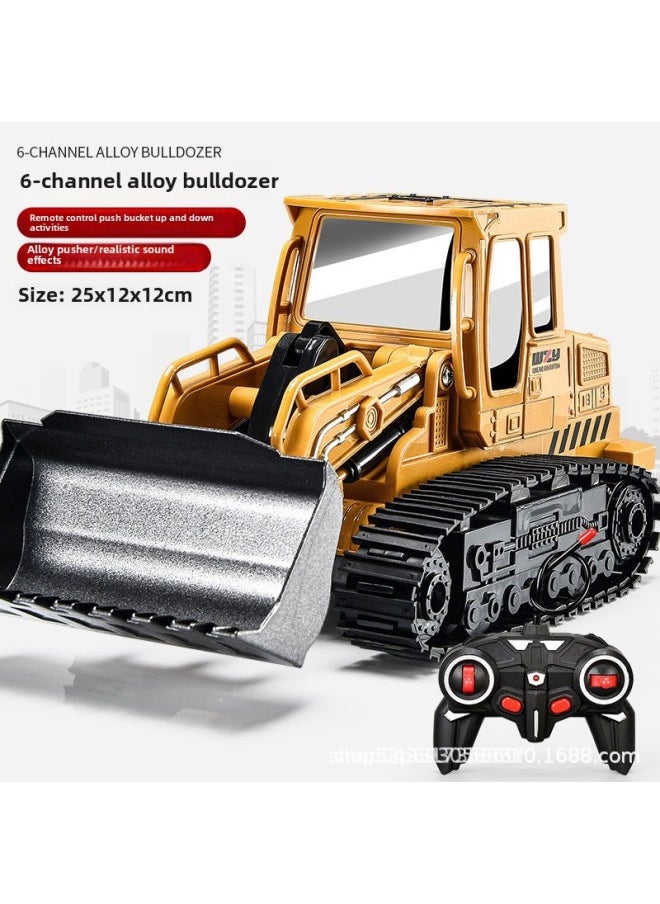 Oversized Alloy Remote Control Excavator Wireless Engineering Vehicle Earth Digging Hook Machine Charging Electric Excavator Toy Boy Gift-Color:12-way Yellow Alloy Bucket (color Box)-Proportion:Local Tyrants (3 Batteries)