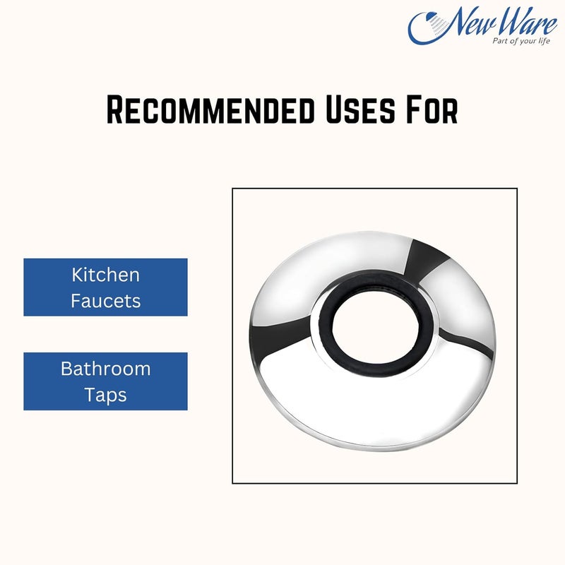 NEW WARE لوحة جدار من الفولاذ المقاوم للصدأ 202 مطلية بالكروم مع فلانج دائري لمحابس المطبخ وصنابير الحمام (3/4 بوصة) (عبوة من 5) - Image 3