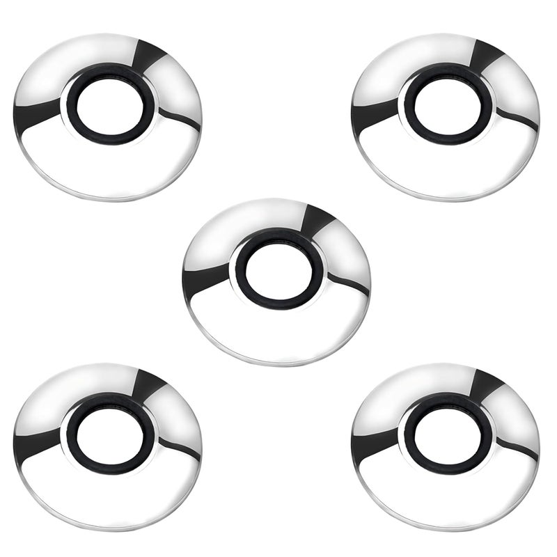 NEW WARE لوحة جدار من الفولاذ المقاوم للصدأ 202 مطلية بالكروم مع فلانج دائري لمحابس المطبخ وصنابير الحمام (3/4 بوصة) (عبوة من 5) - Image 1