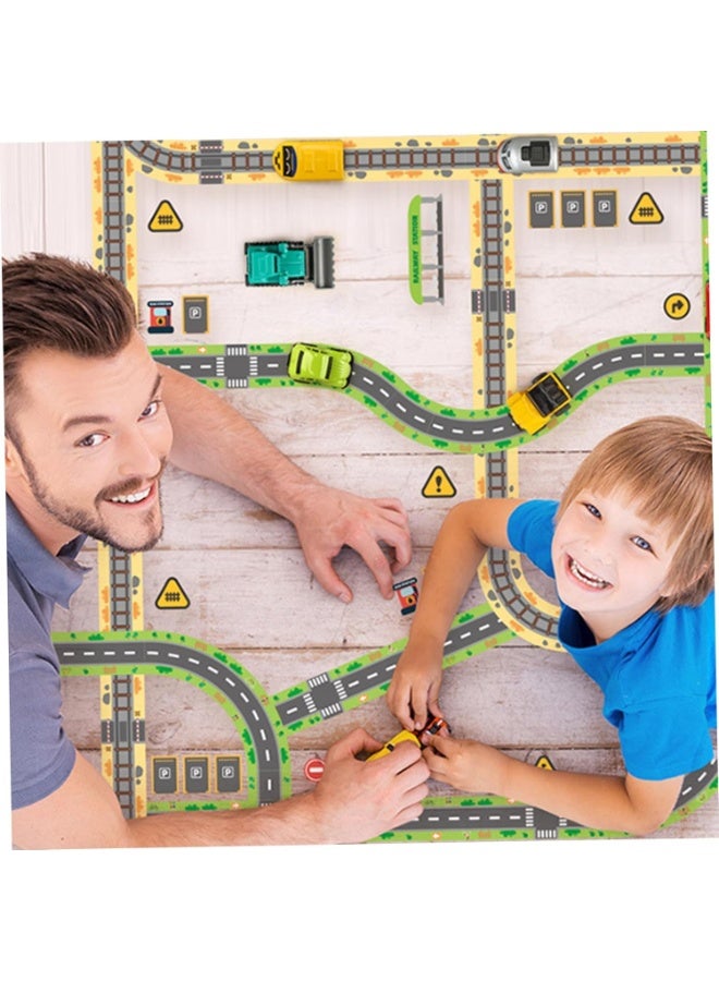 SYOSI Road Tape for Toy Cars, Road Tapes for Kids, Self-Stick Car Track with Traffic Signs, Wall and Floor Decorative Stickers for Kids' Classroom, Bedroom, Living Room Home Playroom Decor (2 Pack) - Image 2