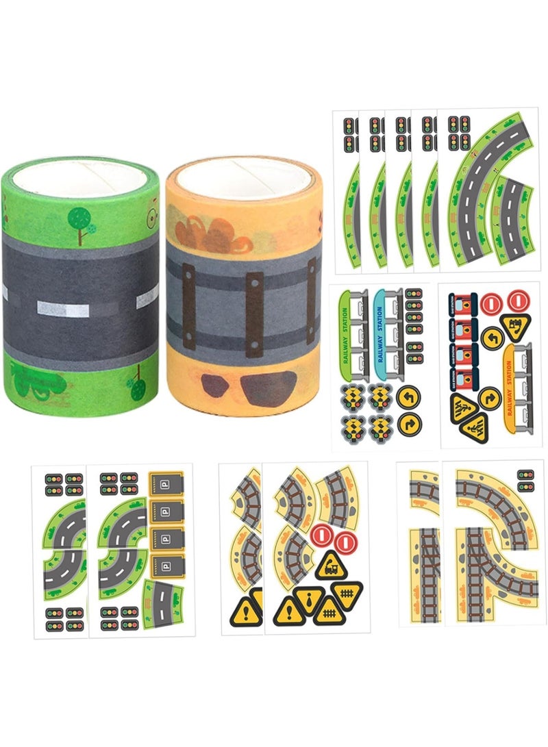 SYOSI Road Tape for Toy Cars, Road Tapes for Kids, Self-Stick Car Track with Traffic Signs, Wall and Floor Decorative Stickers for Kids' Classroom, Bedroom, Living Room Home Playroom Decor (2 Pack) - Image 1