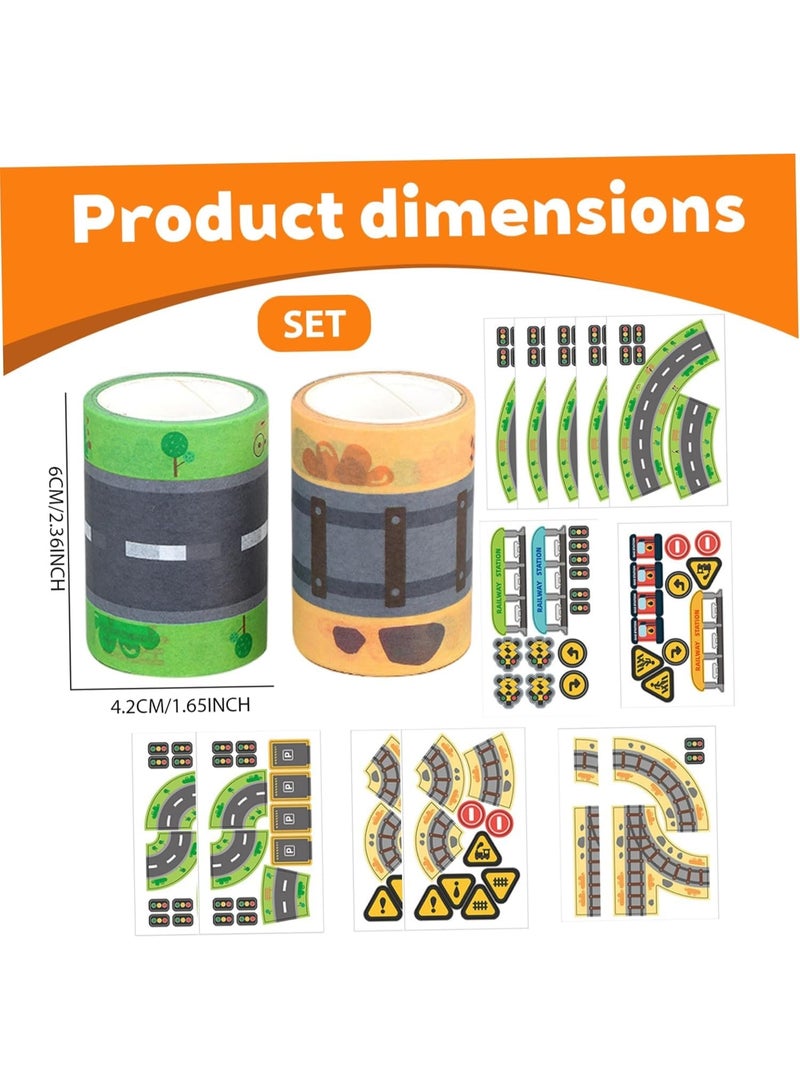 SYOSI Road Tape for Toy Cars, Road Tapes for Kids, Self-Stick Car Track with Traffic Signs, Wall and Floor Decorative Stickers for Kids' Classroom, Bedroom, Living Room Home Playroom Decor (2 Pack) - Image 4