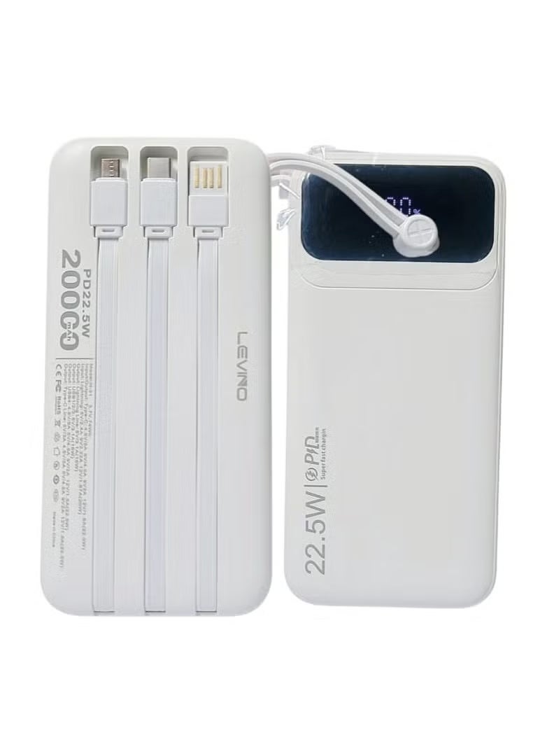 LEVINO 20000mAh Power Bank with Digital Display, Fast Charging, Dual Outputs, Flight Approved White - Image 1