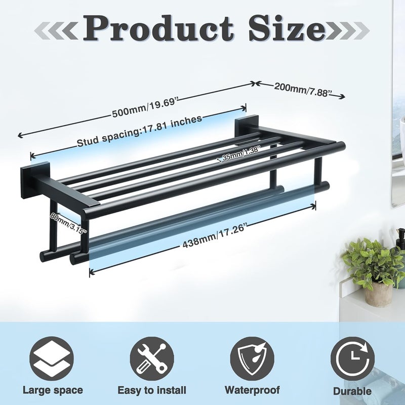 Alise Towel Rack,Large Towel Holder Towel Shelf with Double Towel Bars for Bathroom Lavatory,SUS 304 Stainless Steel Wall Mount Towel Hanger,Matte Black,20 Inch - Image 3
