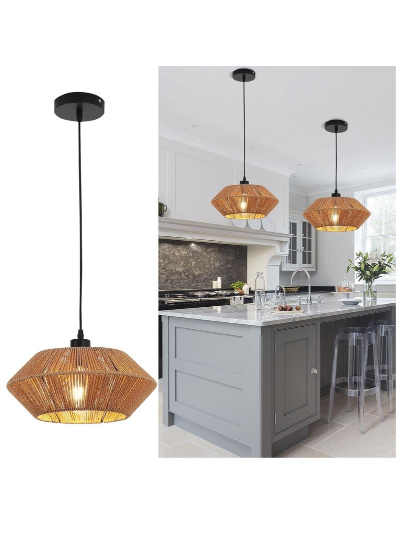 RATSAW Woven Pendant Lights Chandeliers Rustic Rattan Hanging Lamp Adjustable Handwoven Basket Shade Boho Pendant Light Fixtures for Kitchen Island Dining Room Bedroom Farmhouse Hallway 32 CM - Image 1