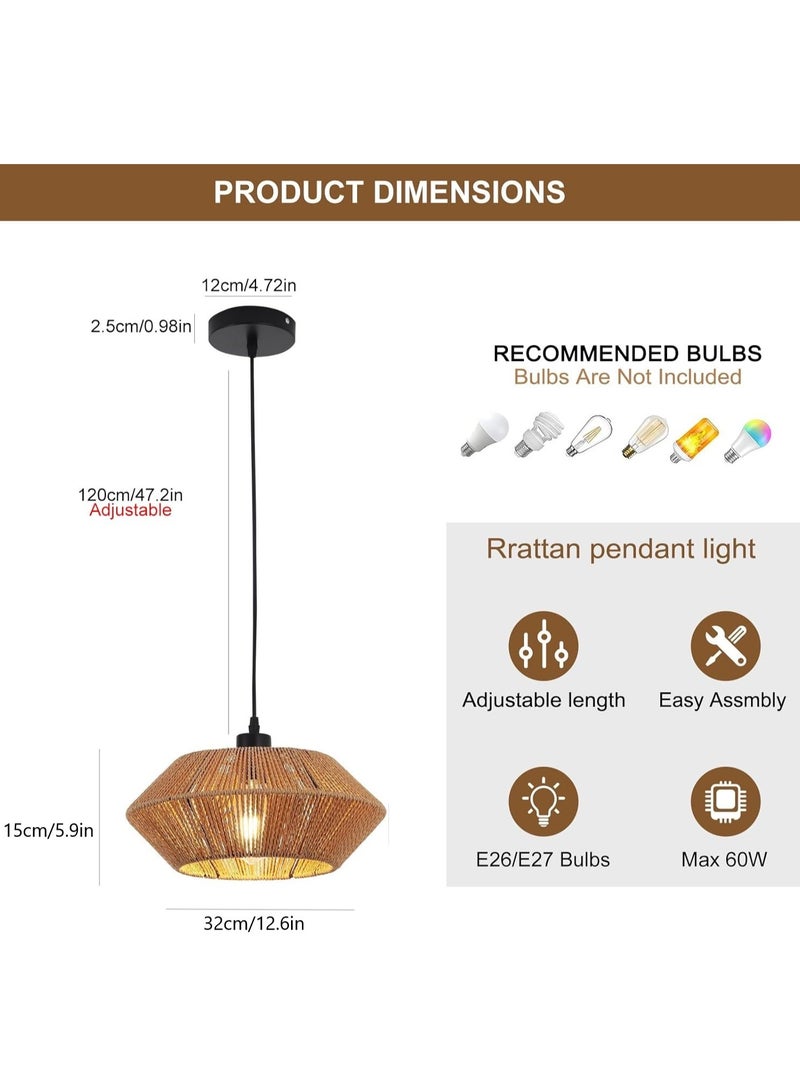 RATSAW Woven Pendant Lights Chandeliers Rustic Rattan Hanging Lamp Adjustable Handwoven Basket Shade Boho Pendant Light Fixtures for Kitchen Island Dining Room Bedroom Farmhouse Hallway 32 CM - Image 2