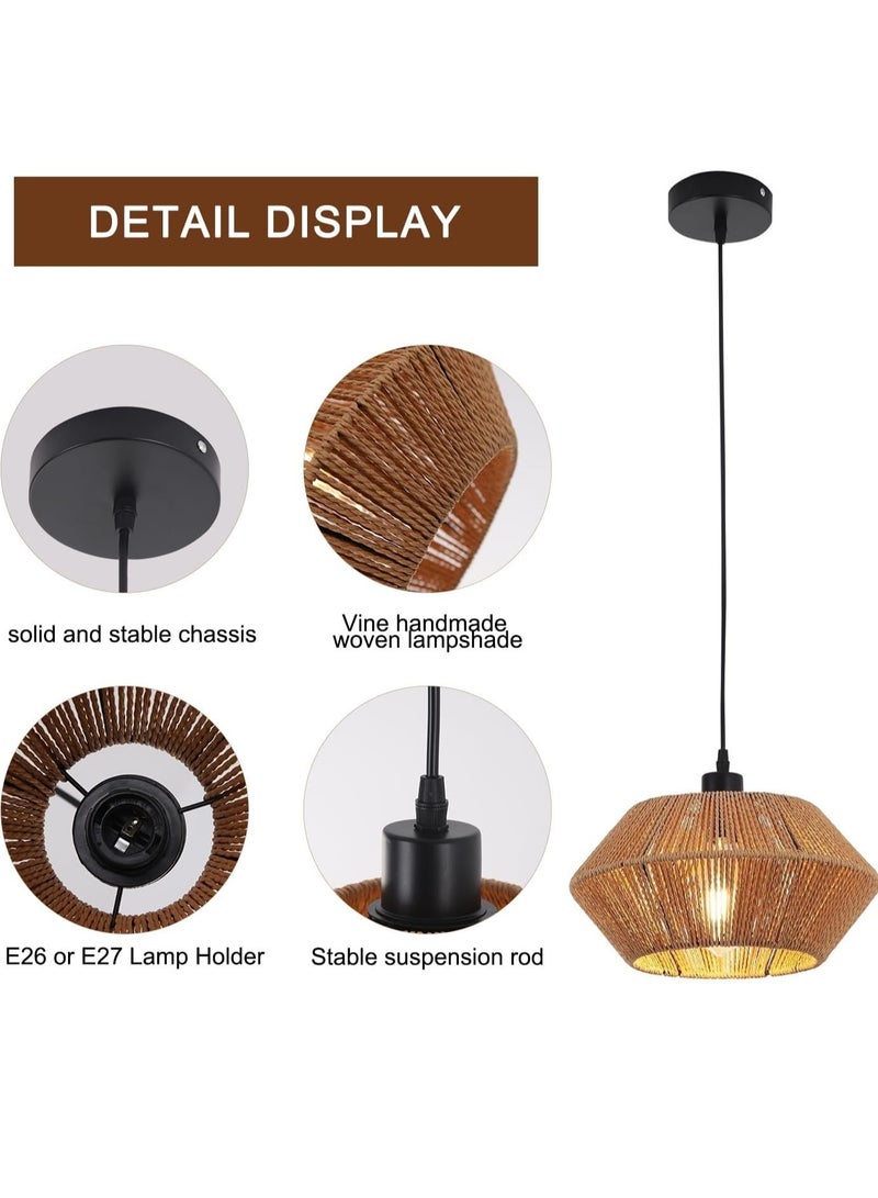 RATSAW Woven Pendant Lights Chandeliers Rustic Rattan Hanging Lamp Adjustable Handwoven Basket Shade Boho Pendant Light Fixtures for Kitchen Island Dining Room Bedroom Farmhouse Hallway 32 CM - Image 5