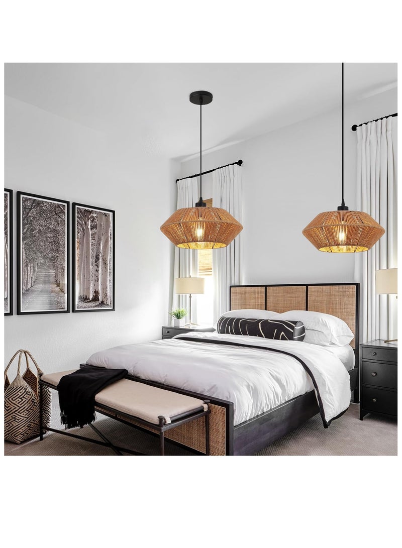 RATSAW Woven Pendant Lights Chandeliers Rustic Rattan Hanging Lamp Adjustable Handwoven Basket Shade Boho Pendant Light Fixtures for Kitchen Island Dining Room Bedroom Farmhouse Hallway 32 CM - Image 3