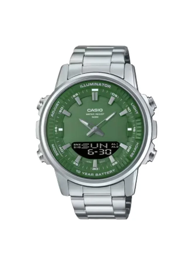 كاسيو Men's Analog-Digital Display Watch With Silver Stainless Steel Strap - AMW-880D-3AVDF