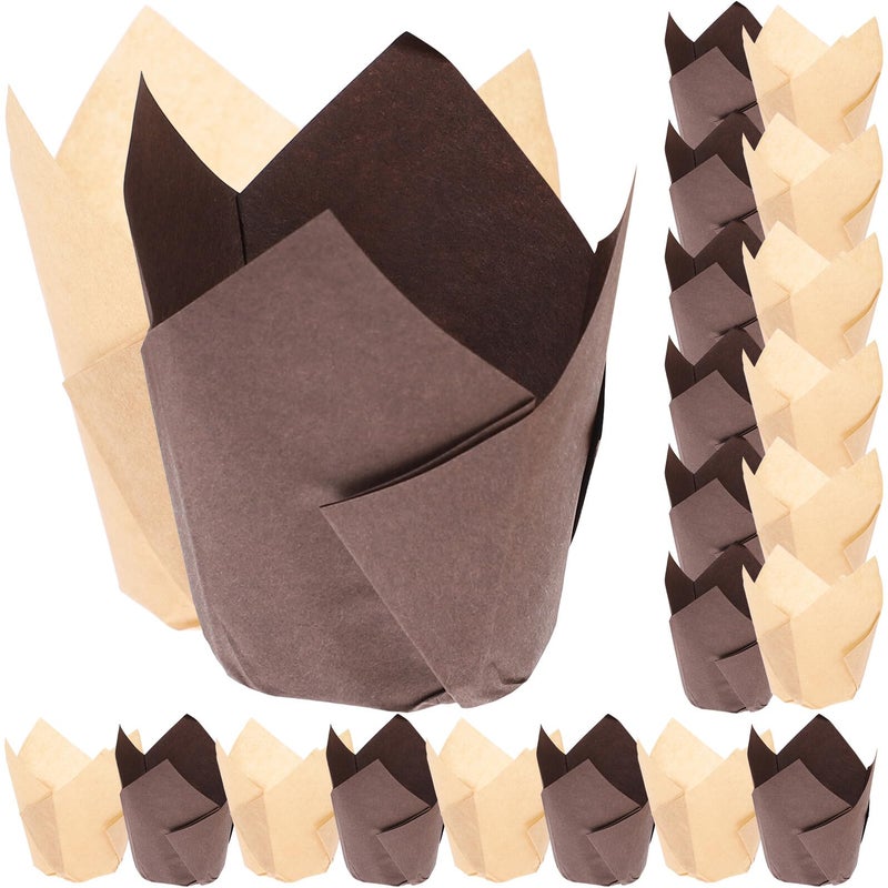 Kraft Paper Tulip Cupcake Liners Nonstick Oil Proof 100pcs Baking Party - Image 2