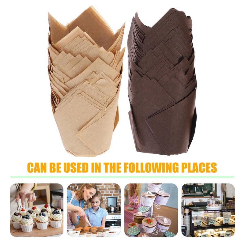 Kraft Paper Tulip Cupcake Liners Nonstick Oil Proof 100pcs Baking Party - Image 4