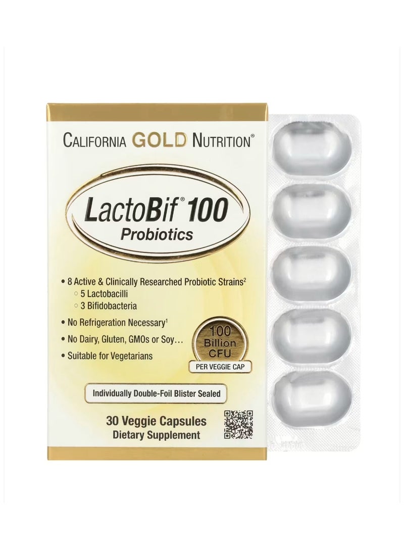 California Gold Nutrition LactoBif 100 Probiotics 100 Billion CFU 30 Veggie Capsules - Image 1