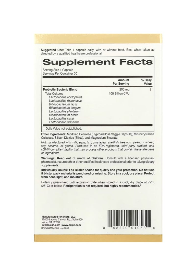 California Gold Nutrition LactoBif 100 Probiotics 100 Billion CFU 30 Veggie Capsules - Image 2