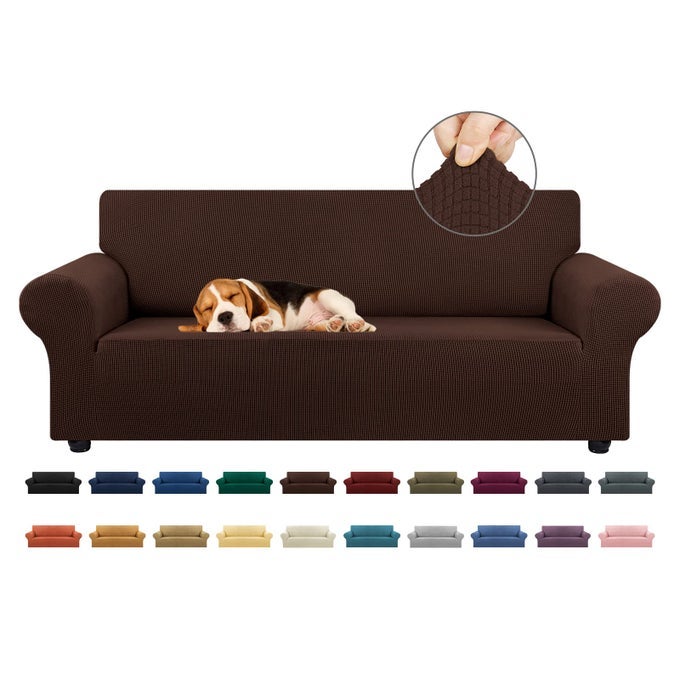 STRETCH SOFA COVER SLIPCOVER COUCH COVERS FOR 3 CUSHION COUCH SOFA PET FRIENDLY 7994 FURNITURE PROTECTOR SOFA WITH ELASTIC BOTTOM FOR KIDSDOG JACQUARD SMALL CHECKEDLARGECHOCOLATE