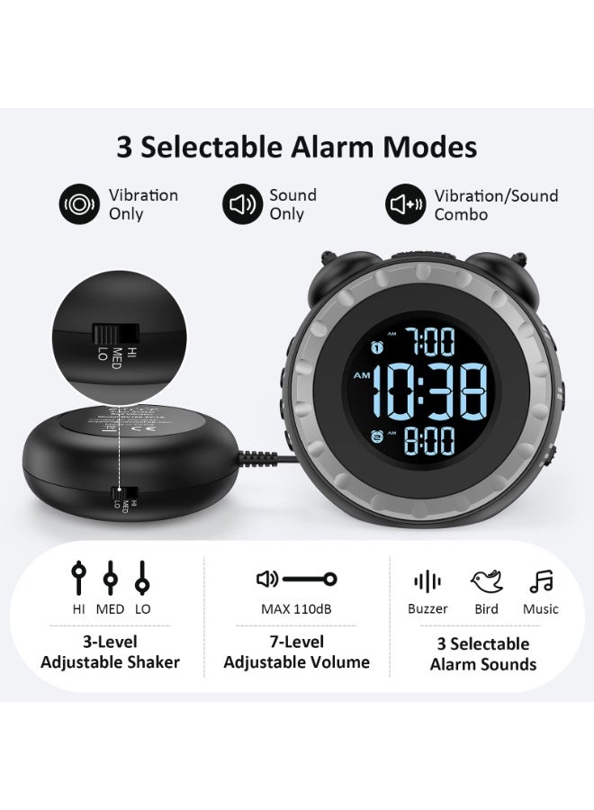 Hayat Comfort Loud Dual Alarm Clock with Bed Shaker - 0-100% Dimmer, Vibrating Alarm Clock for Heavy Sleepers or Hearing Impaired, Easy to Set, USB Charging Port, Snooze, Battery Backup - Image 5