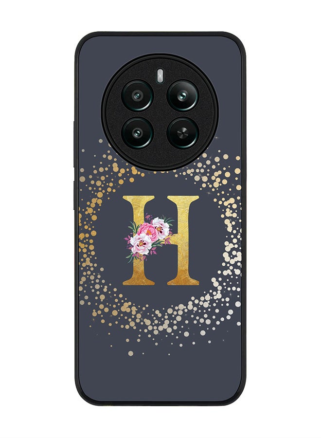 Stylizedd Rugged Black edge case for Realme 12 Plus 5G / Realme 12 4G, Slim fit Case Cover - Custom Monogram Initial Letter Floral Pattern Alphabet - H (Grey ) - Image 1