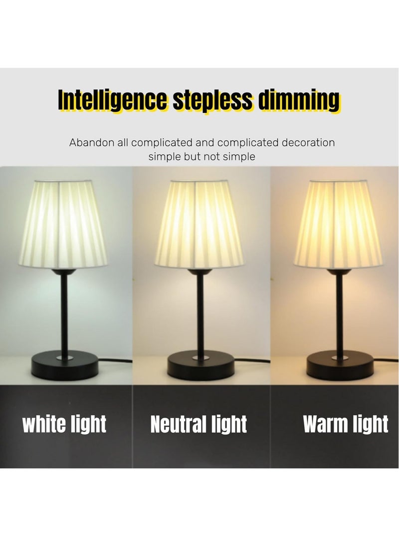 Table Lamp For Bedroom, Bedside Lamps For Nightstand, Minimalist Night Stand Light Lamp With Fabric Shade, Desk Reading Lamp For Kids Room Living Room Office Dorm - Image 2
