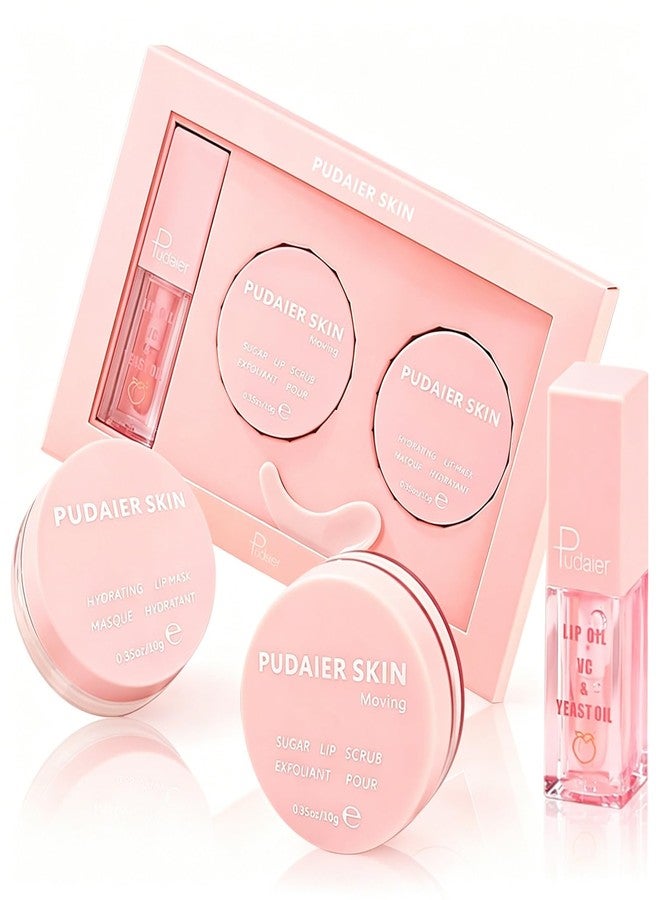 VolksRose 3-in-1 Lip Scrub & Mask Overnight & Peach Oil - Lip Care Kit Scrubber Exfoliator for Dry Chapped Lips, Instant Moisture - Lip Repair Set, Women's Gifts Set, Non-Sticky for Home & Travel - Image 1