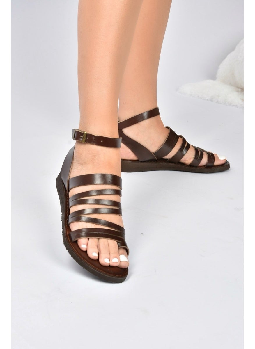 Fox Shoes - صنادل نسائية جلدية طبيعية بنية K374680403 - Image 1