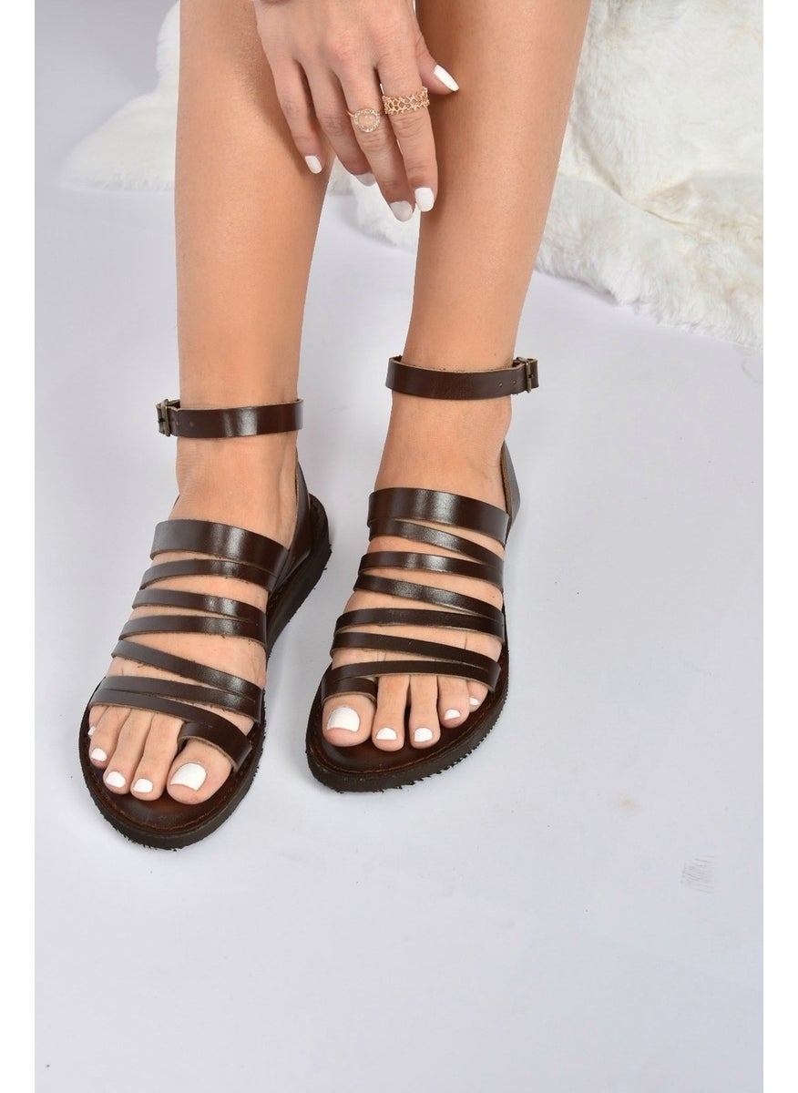 Fox Shoes - صنادل نسائية جلدية طبيعية بنية K374680403 - Image 1