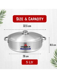 SONEX SONEX Imperial Caldero, 26 cm (5 Ltr) – Premium Aluminium Shallow Pot/Dutch Oven, Durable Riveted Handle, Superior Heat Distribution, Dishwasher Safe, Ideal for Rice, Stews, Braises, and Casseroles  - Image 5