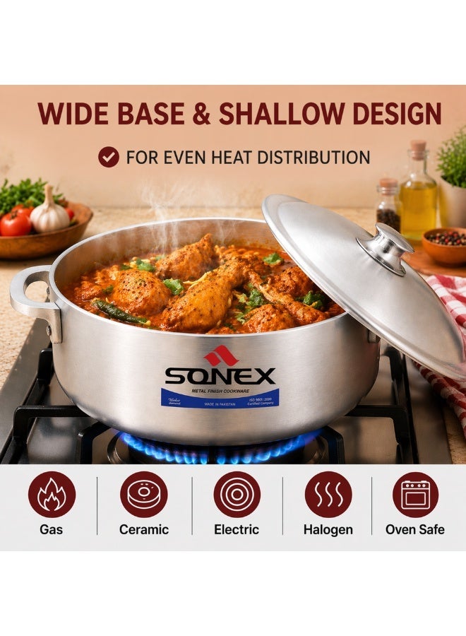 SONEX سونكس إمبريال كاليرو، 26 سم (5 لتر) – وعاء ألومنيوم ضحل ممتاز، مقبض متين مثبت، توزيع حراري ممتاز، آمن في غسالة الصحون، مثالي للأرز، اليخنات، الطهي البطيء، والكسكسي. - Image 5