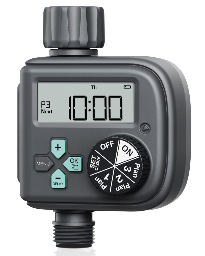 RAINPOINT Sprinkler Timer with 3 Independent Programs, Water Timer with Rain Delay/Manual/Automatic Irrigation Timer System, Waterproof Hose Timer 1 Outlet for Garden, Lawn, Yard - Image 1