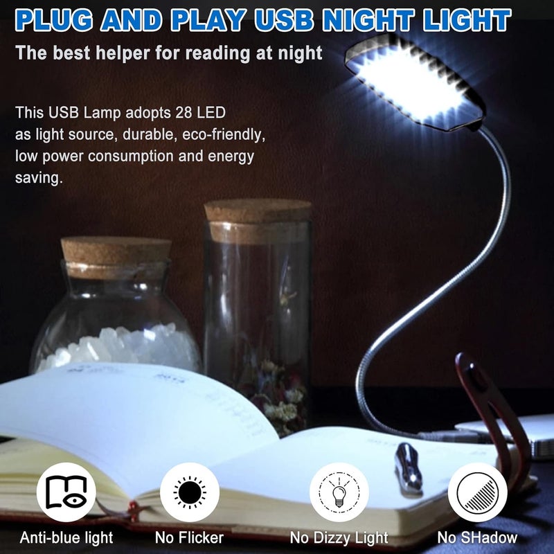 Pilipane Pilipane USB Reading Lamp 5V Flexible Gooseneck Mini USB 28 LED Portable Reading Light Computer Lamp with Switch for Laptop Desktop PC and Computer KeyboardBlack - Image 5