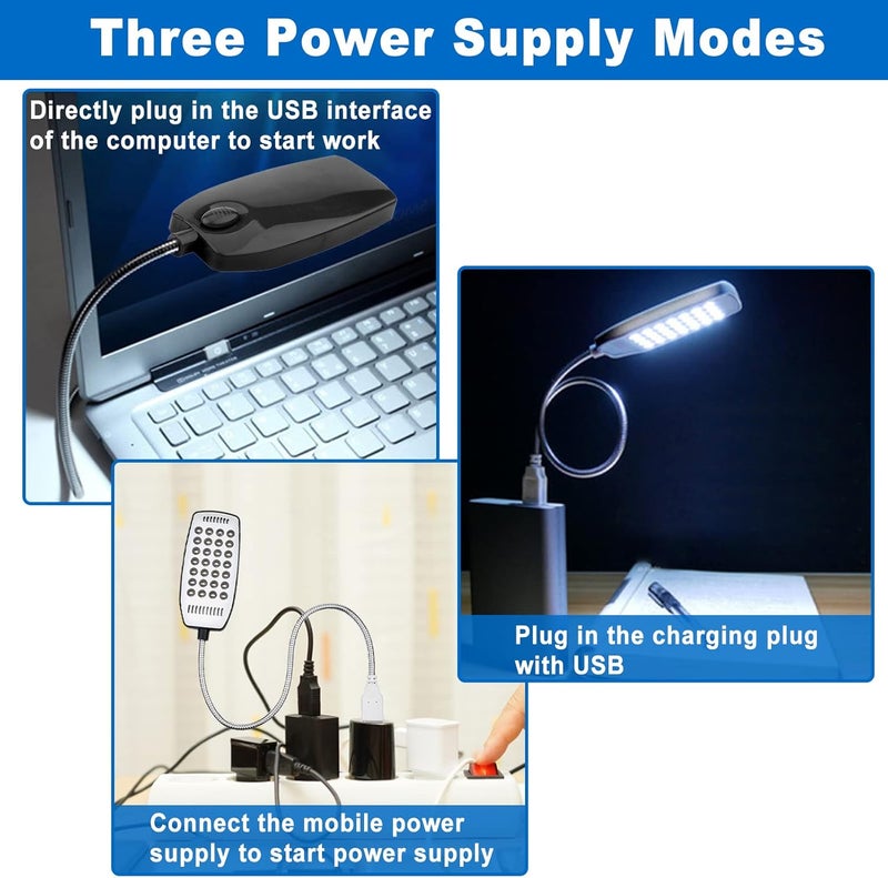 Pilipane Pilipane USB Reading Lamp 5V Flexible Gooseneck Mini USB 28 LED Portable Reading Light Computer Lamp with Switch for Laptop Desktop PC and Computer KeyboardBlack - Image 3