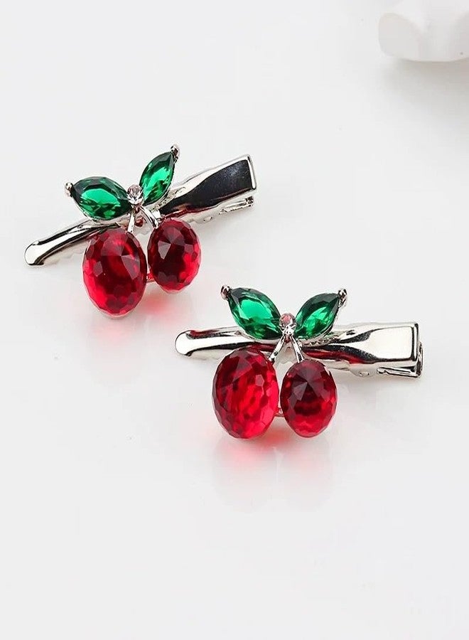 PIDOUDOU 4 Pieces Red Cherry Hair Clips Metal Hairpins Duckbill Alligator Clips Hair Accessories Gift for Women Girls (red cherry mix pattern) - Image 3