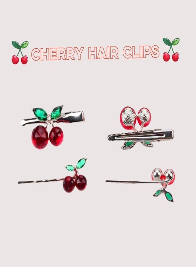 PIDOUDOU 4 Pieces Red Cherry Hair Clips Metal Hairpins Duckbill Alligator Clips Hair Accessories Gift for Women Girls (red cherry mix pattern) - Image 5