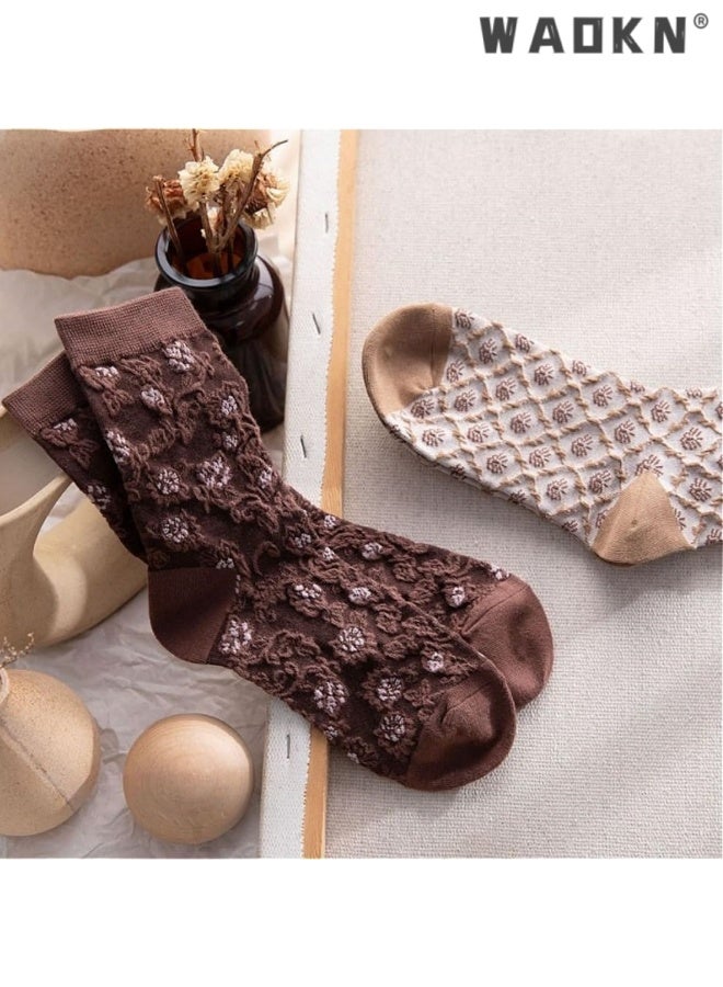 WAOKN 5pcs women socks , Lavish Lavender Argyle Socks, Elegant Vintage Floral Frill & Jeweled Cotton , suitable for Spring & Summer Style ,soft and comfortable , fashion and durable ,Sweat absorption and odor prevention . - Image 2