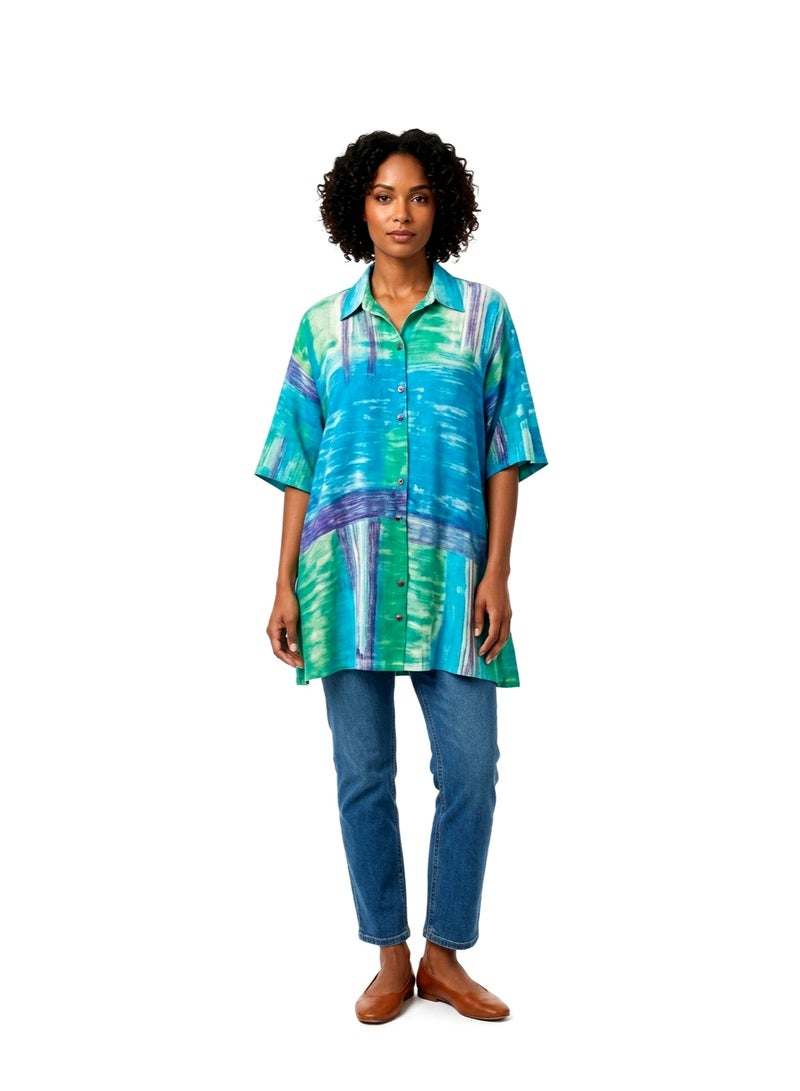 Women oversized buttoned blouse colored fabric - Image 2