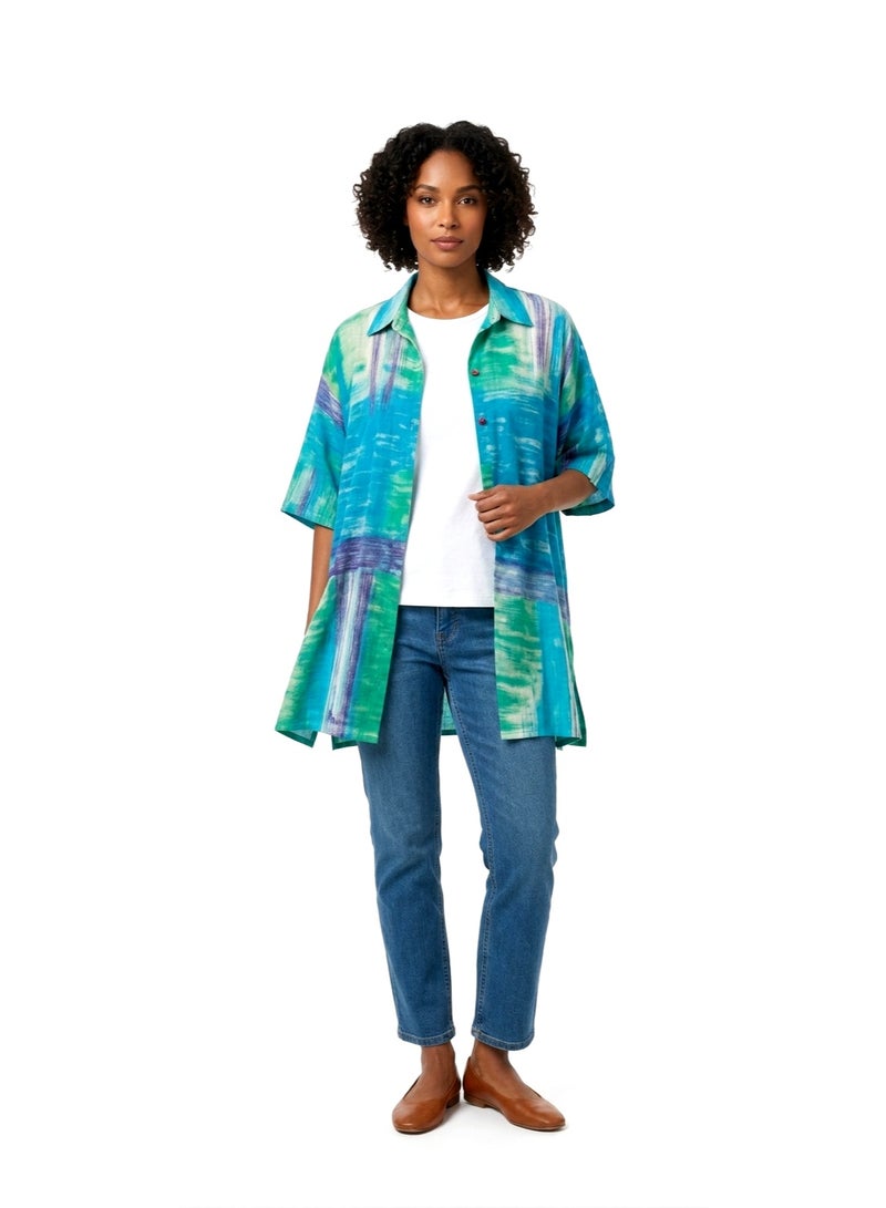 Women oversized buttoned blouse colored fabric - Image 1