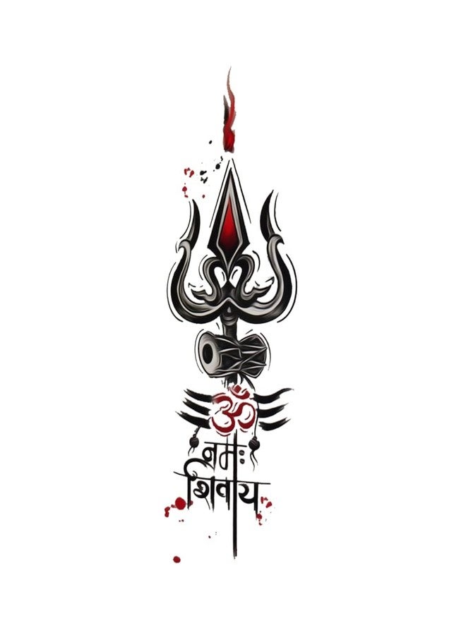 Temporary Trishul With Damaru And Mantra Temporary For Male And Female - Image 1
