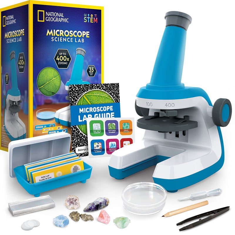NATIONAL GEOGRAPHIC Microscope for Kids - Science Kit with an Easy-to-Use Kids Microscope  Up to 400x Zoom  Blank and Prepared Slides  Rock & Mineral Specimens  STEM Project Toy (Amazon Exclusive) - Image 1