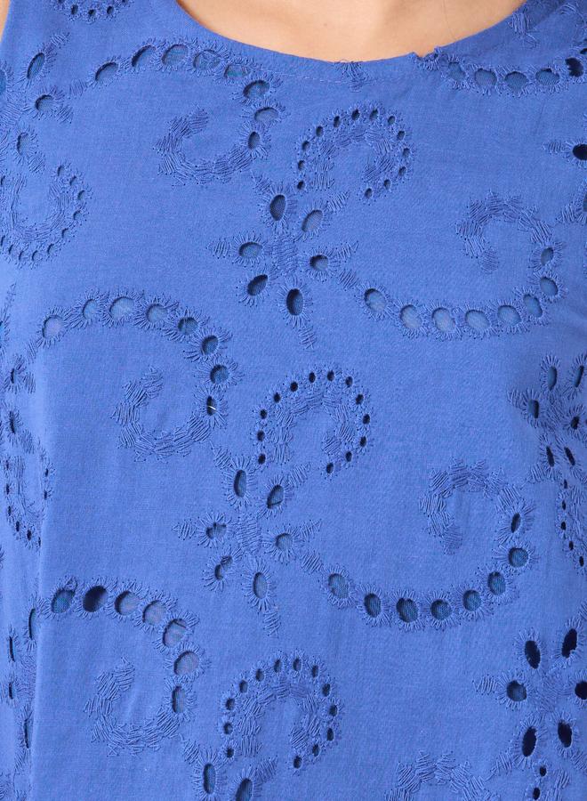 Styli Girls Blue Cotton Schiffli Dress - Image 3