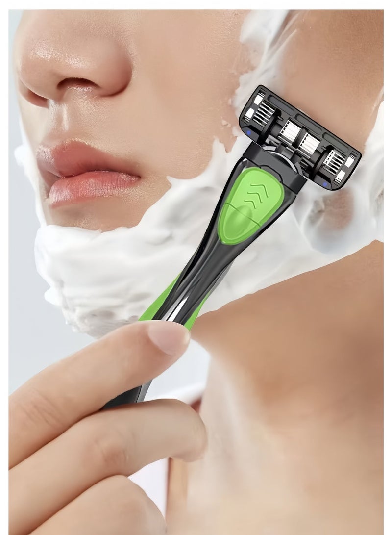 Men's Razor Kit,6-layers Razor, Rubber Handle Razor, Replacement Blades, Shaving Set For Facial Care, 1 Handle + 5 Blades - Image 4