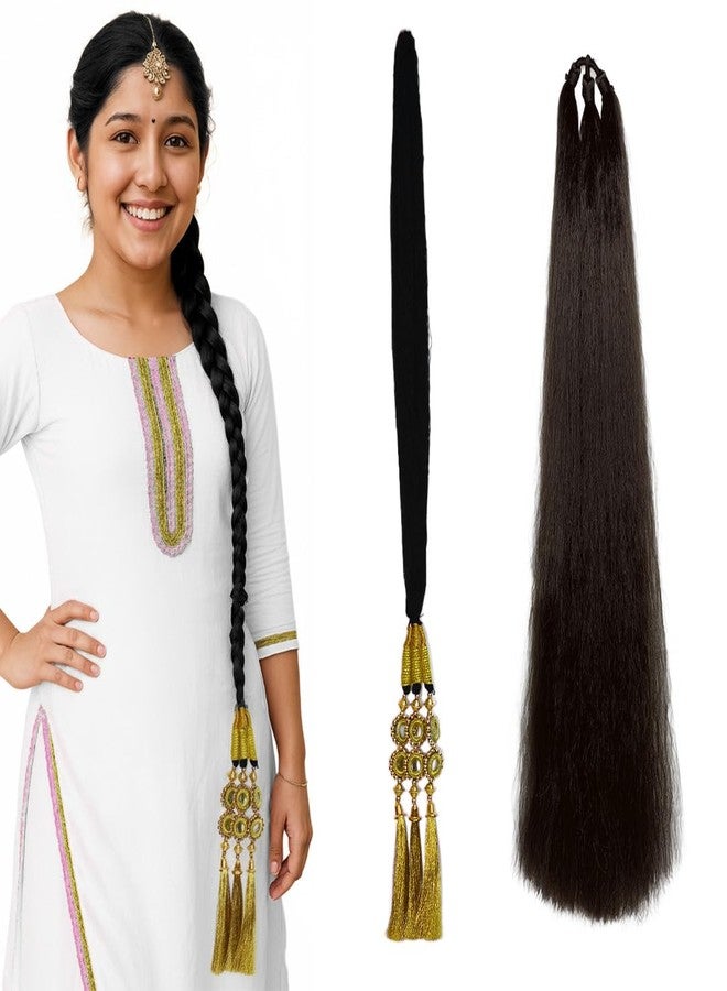 AHS Women’s Artificial Hair Extension Choti with Parandi | Nakli Baal Long Hair Choti for Wedding, Party & Traditional Parandi | Stylish Braid Hair Extension for Girls & Women (Baal Choti + Parandi) (Golden - Brown) - Image 1