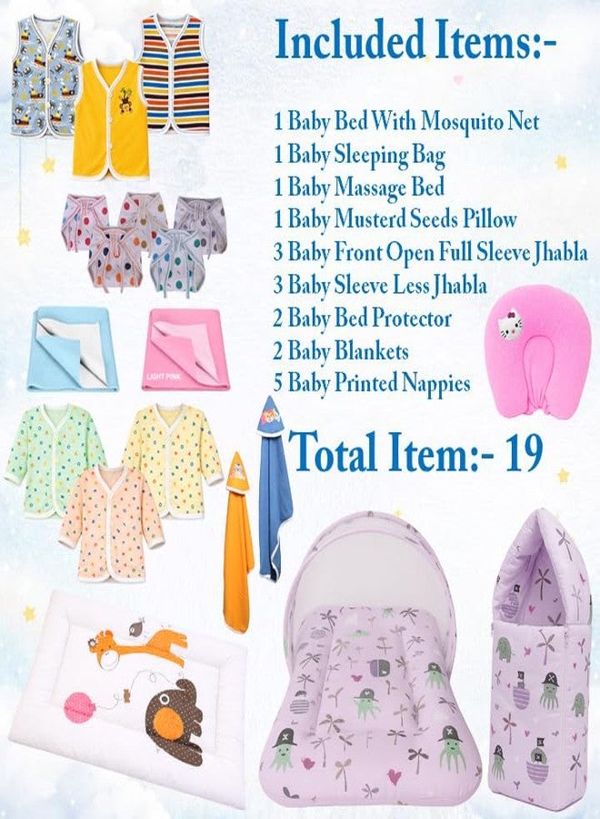 Kwitchy Newborn Baby Essentials Kit 19 Items Combo | New Born Baby Products All Set 0–6 Months | Cotton Newborn Clothes, Bedding & Baby Bed Combo (Purple) - Image 3