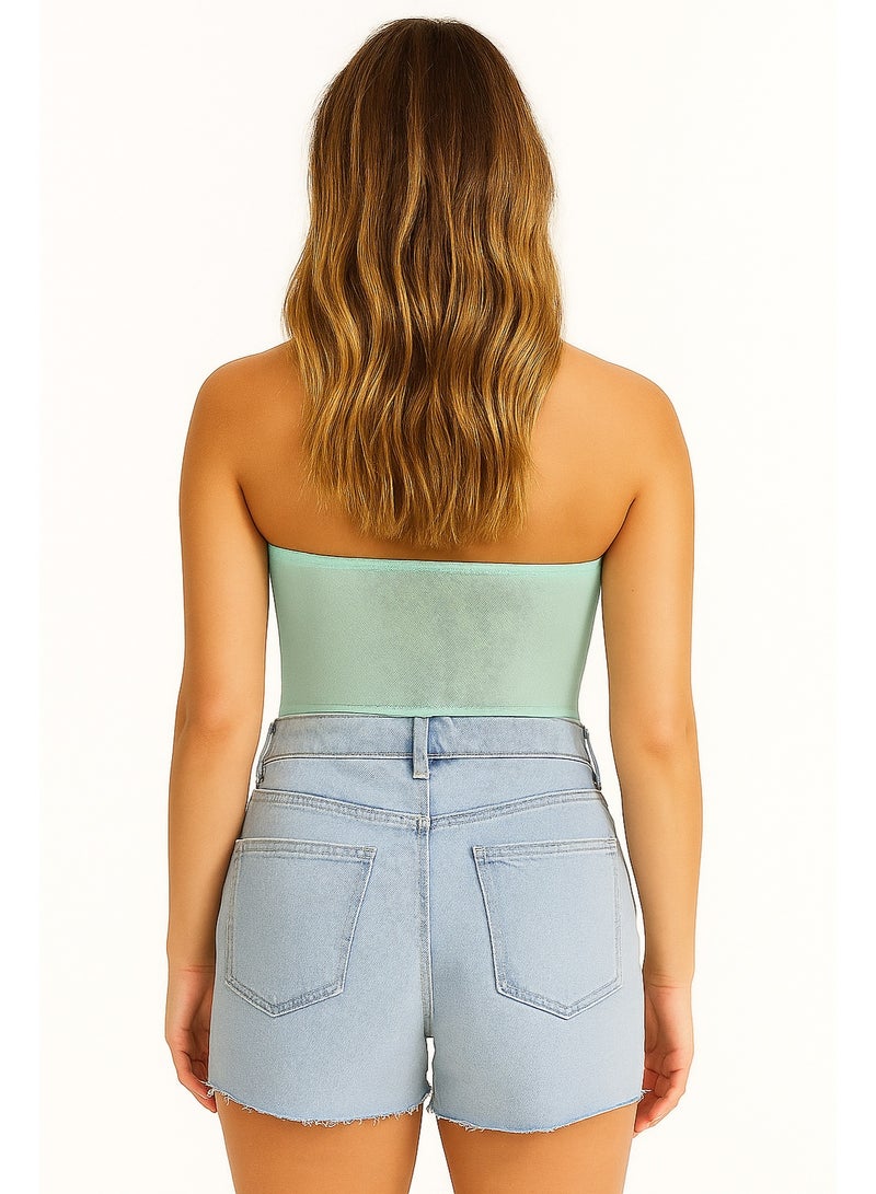 CHEVALIER FASHION Art-Inspired Mesh Bodysuit in Light Aqua - Image 2