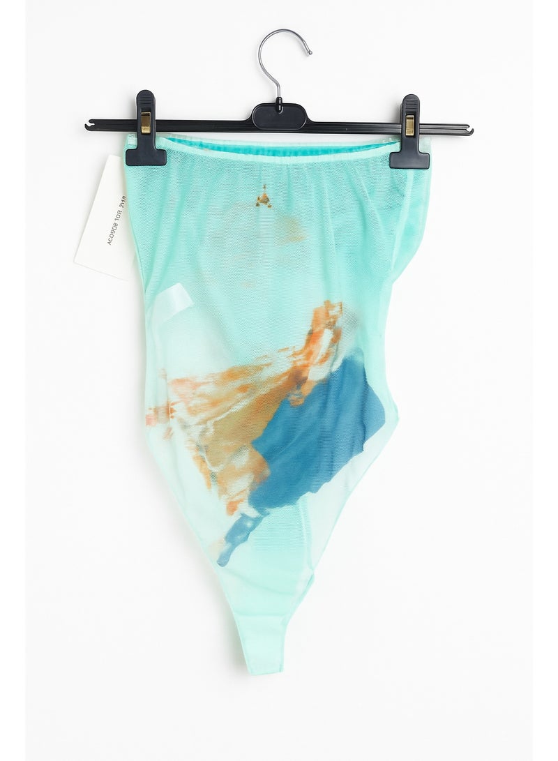 CHEVALIER FASHION Art-Inspired Mesh Bodysuit in Light Aqua - Image 3