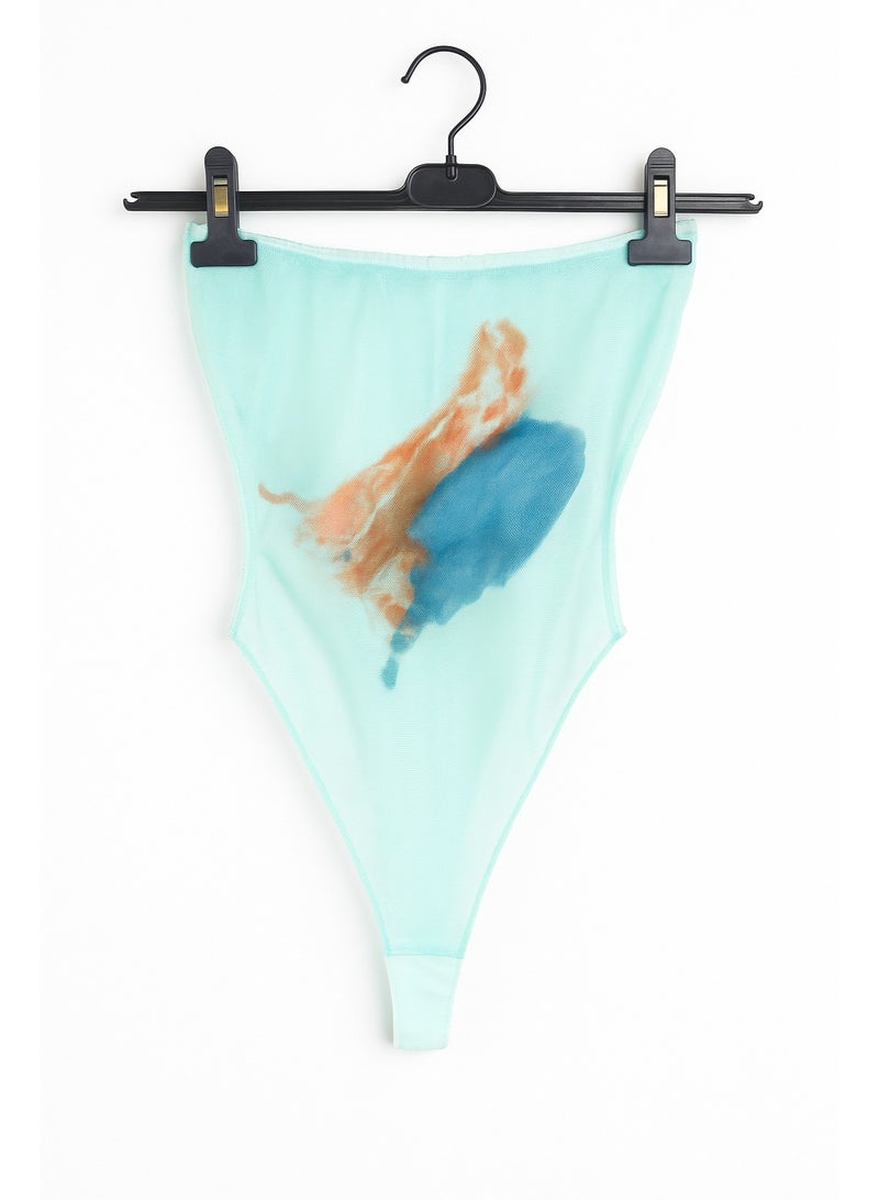 CHEVALIER FASHION Art-Inspired Mesh Bodysuit in Light Aqua - Image 4