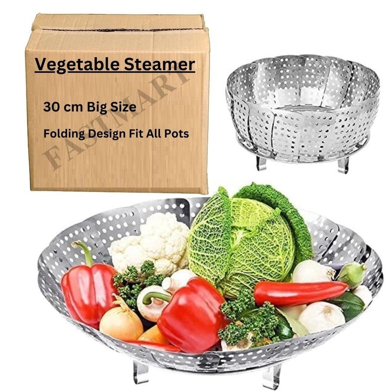 FASTMART Stainless Steel Vegetable Fruit Steamer Food Drain Bowl Basket Stainless Steel baby food Steamer Big Size 12 Inches - Image 1