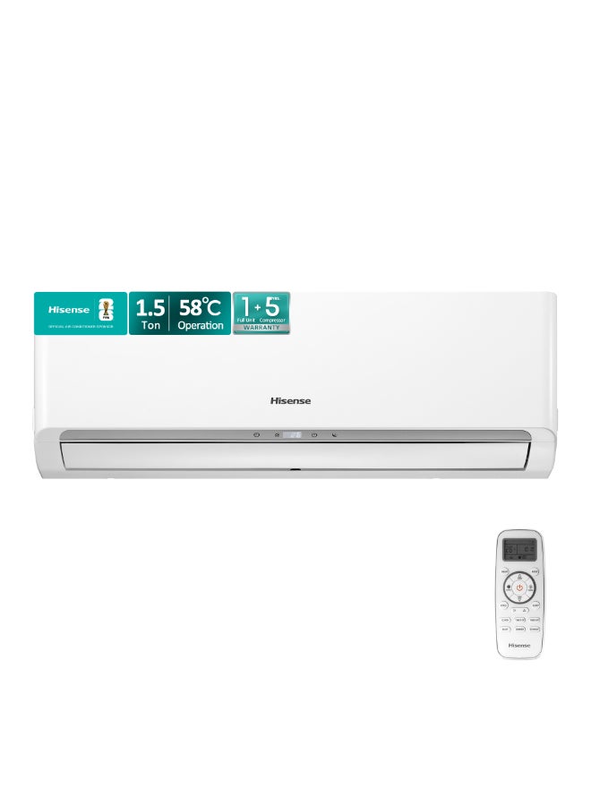 Hisense 1.5 Ton Split AC,Air Conditioner, 18769 BTU with Piston Rotary R22 compressor, Cooling up to 58℃, LED Hidden Display, ESMA 1 Star Energy Saving,Golden Fins, 4D Airflow,Anti-Midew Running, Auto Restart, Dimmer, Timer, Fast-Cooling AS-18CT4FBADK01 White - Image 1