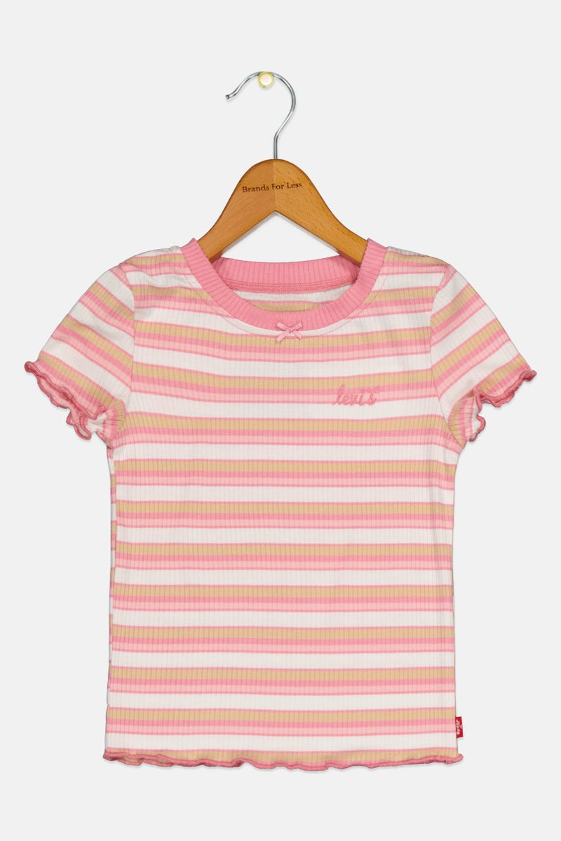 Levi's تي شيرت قصير الأكمام بياقة دائرية للبنات الصغيرات، مزين بشعار، متعدد الألوان - Image 1