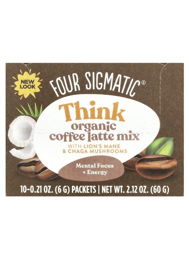Four Sigmatic, Think, Organic Coffee Latte Mix with Lion's Mane & Chaga Mushrooms, 10 Packets, 0.21 oz (6 g) Each (Packaging may vary) - Image 1