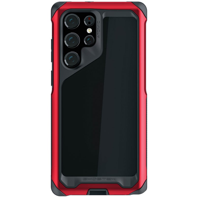 Ghostek ATOMIC slim S22 Ultra Case with Clear Back Aluminum Bumper and SPen Access Military Grade Shock Absorbent Protective Phone Cover Designed for 2022 Samsung Galaxy S22 Ultra 5G 68inch Red