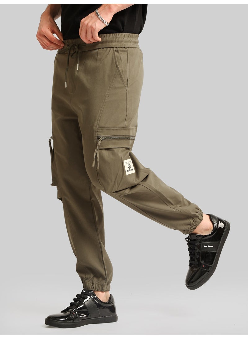 Maniac Mens Solid Black Khaki Cotton Blend Baggy Trackpant - Image 1